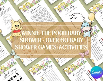 Winnie The Pooh Baby Shower Games Bundle, Pooh Bear Baby Shower Games Set, 5X7 Inches, Editable Blue Winnie The Pooh Baby Shower Games
