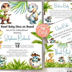 Dinosaur Baby Shower Invitation Template, Editable Dino Baby Shower Invite, Instant Download, Boy Baby Shower Invite download, Diaper Raffle