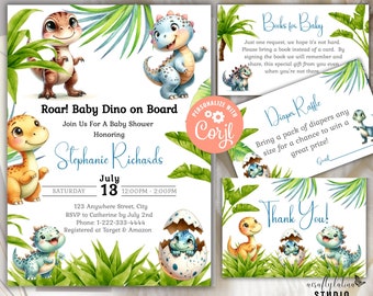 Dinosaur Baby Shower Invitation Template, Editable Dino Baby Shower Invite, Instant Download, Boy Baby Shower Invite download, Diaper Raffle