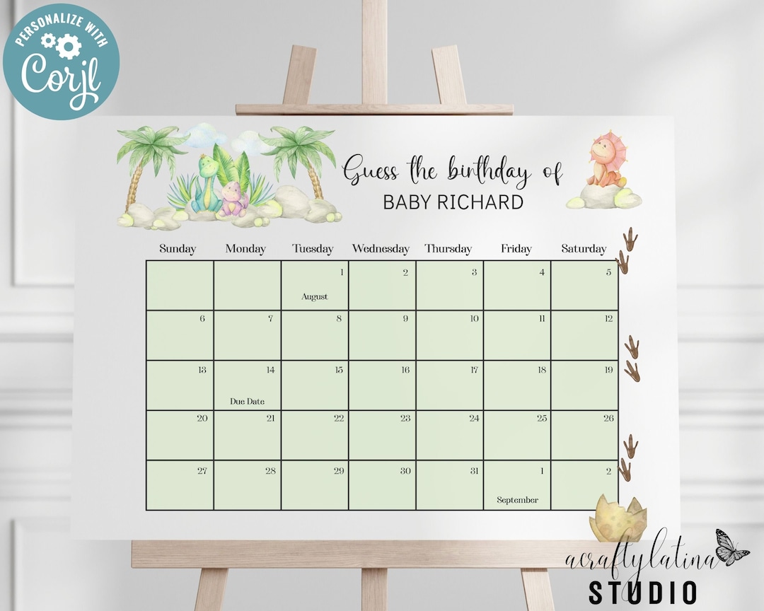 Baby Due Date Calendar Game Baby Shower Game Guess Babys Birth Date