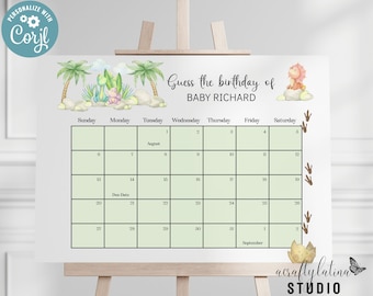 Förlossningskalender för bebis, babyshower-spel, gissa barnets födelsedatum, redigerbar förberedelse för bebisen, förlossningsdatum-spel, direktnedladdning, Safari