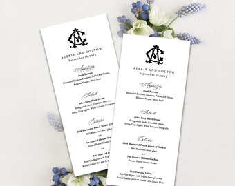 Personalized Wedding Menu Cards | Classic Monogram, Dinner Stationery