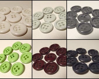 LOT 8 BOUTONS 15 mm 0,6 Blanc Gris Grenat Vert Bleu Marine 4 trous 1,5 cm grey blue white button  mercerie