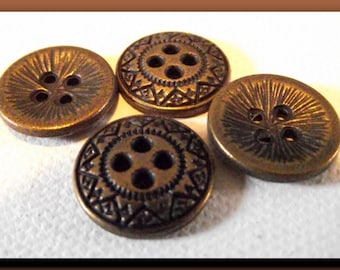 5 BOUTONS métal bronze * 15 mm  réversible 0.6" 4 trous * button lot 1,5 cm