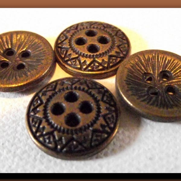 5 BOUTONS métal bronze * 15 mm  réversible 0.6" 4 trous * button lot 1,5 cm