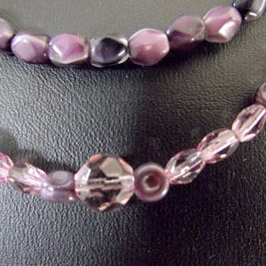 Collier Perles 2 rangs Mauve Parme Cristal et Verre pink necklace image 1