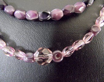 Necklace Pearls 2 rows Purple Parma Crystal and Glass pink necklace