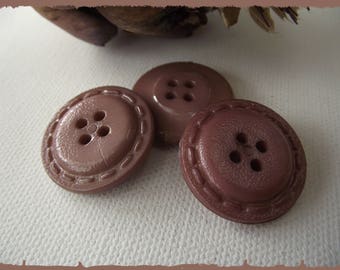 4 BOUTONS marron imitation cuir  25 mm 2,5 cm 4 trous button 1 pouce