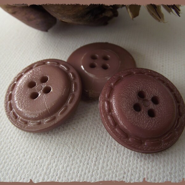 4 BOUTONS marron imitation cuir  25 mm 2,5 cm 4 trous button 1 pouce