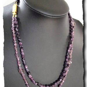 Collier Perles 2 rangs Mauve Parme Cristal et Verre pink necklace image 4