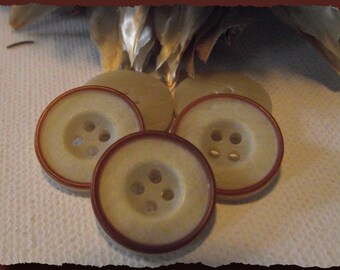 6 Beige BUTTONS with brown rims * 18 mm * 4 holes * 1.8 cm button haberdashery