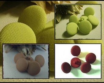 6 BOUTONS Vert Anis ou Beige ou Acajou aspect textile satiné * 15 mm 0.6" 1,5 cm pied queue * sewing button