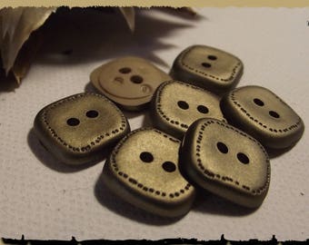 7 Boutons Doré et carré 15 mm 0,6" 2 trous * 1,5 cm button