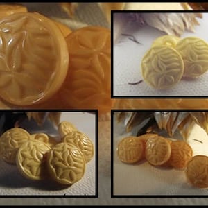 6 KNOPEN Geel bladpatroon * 14 mm 1,4 cm voetstaart * knop 0,55 inch pastel goud stro