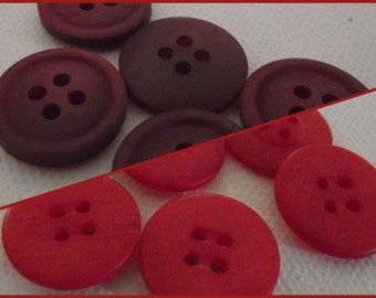 6 BUTTONS red Currant Garnet 18 mm 4 holes mat * 1.8 cm red button haberdashery