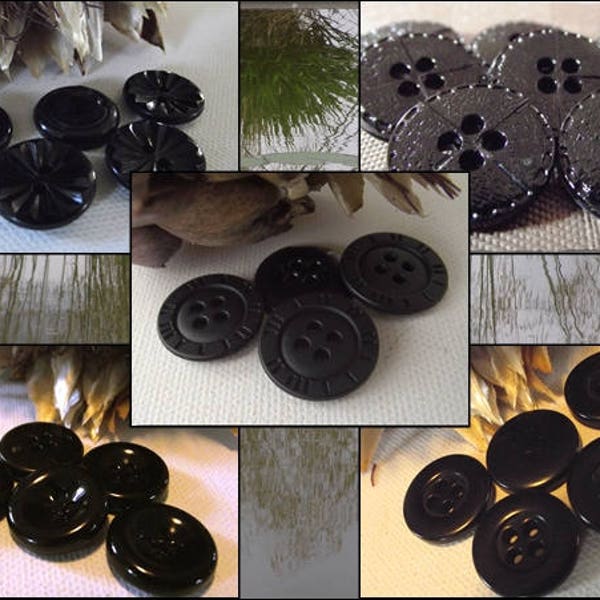 6 BOTTONI Nero 5 modelli diversi * 18 mm * 1,8 cm bottone nero opaco lucido merceria pelle geometrica