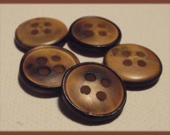 8 BOUTONS Beige Marron aspect bois * 15 mm 0.6" 4 trous 1,5 cm brown button mercerie