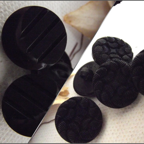 6 BOUTONS Noir décor fantaisie en relief * 15 mm 0,6" 1,5 cm pied queue * button 2 modèles au choix