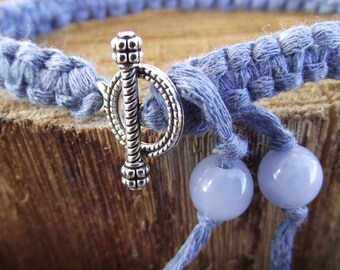 Mixed Jean Blue bracelet with round clasp cotton cord 18.5 or 20.5 cm macrame