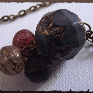 NECKLACE Pendant 4 Glass Beads Antique Decor Bronze Chain Mother&#39;s Day Gift