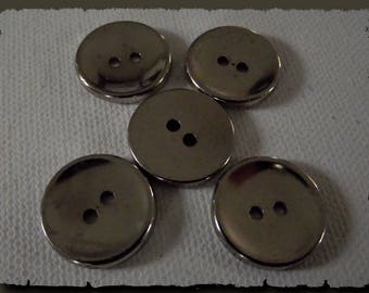 5 shiny silver BUTTONS * 2 holes * 18 mm 1.8 cm button haberdashery