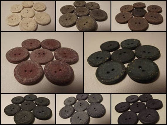 8 BOUTONS Mat aspect papier maché 23 mm * 2 trous * 2,3 cm  button beige marron gris acajou kaki