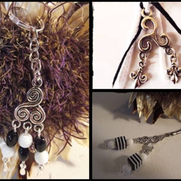 Celtic-inspired bag jewelry in the colors of Brittany triskel & black and white beads 3 models to choose from