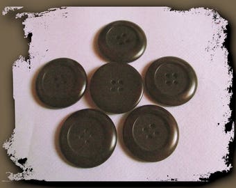 5 BOUTONS MARRON BRUN  * 28 mm 2,80 cm * 4 trous brown black button lot mercerie neuf
