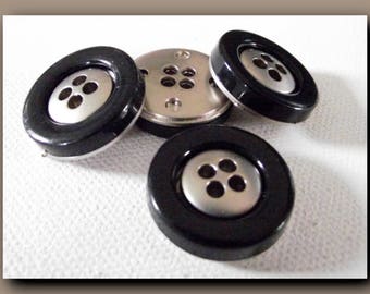 4 BOUTONS noir et argenté * 23 mm 2,3 cm * 4 trous * Button Sewing métal neuf