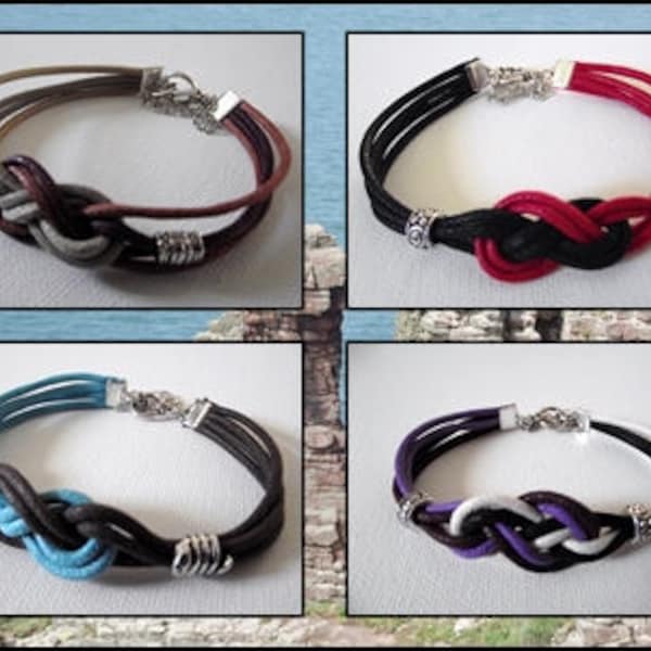 Bracelet noeud marin marron beige bleu noir rouge violet avec fermoir circulaire Homme Femme