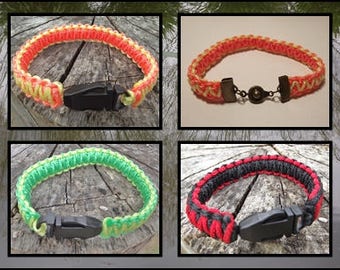 Bracelet Mixte macramé survie drisse fermoir clipsable jaune orange vert rouge noir