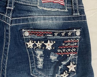 Jeans Capri LA Idol USA - Taille 26x18 - Délavé Medium - Embellished Rhinestone - Occasion Très Bon état