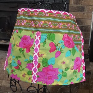 Fun Bright Colored Apron with large pockets, Floral print design, Cooking and Craft Apron