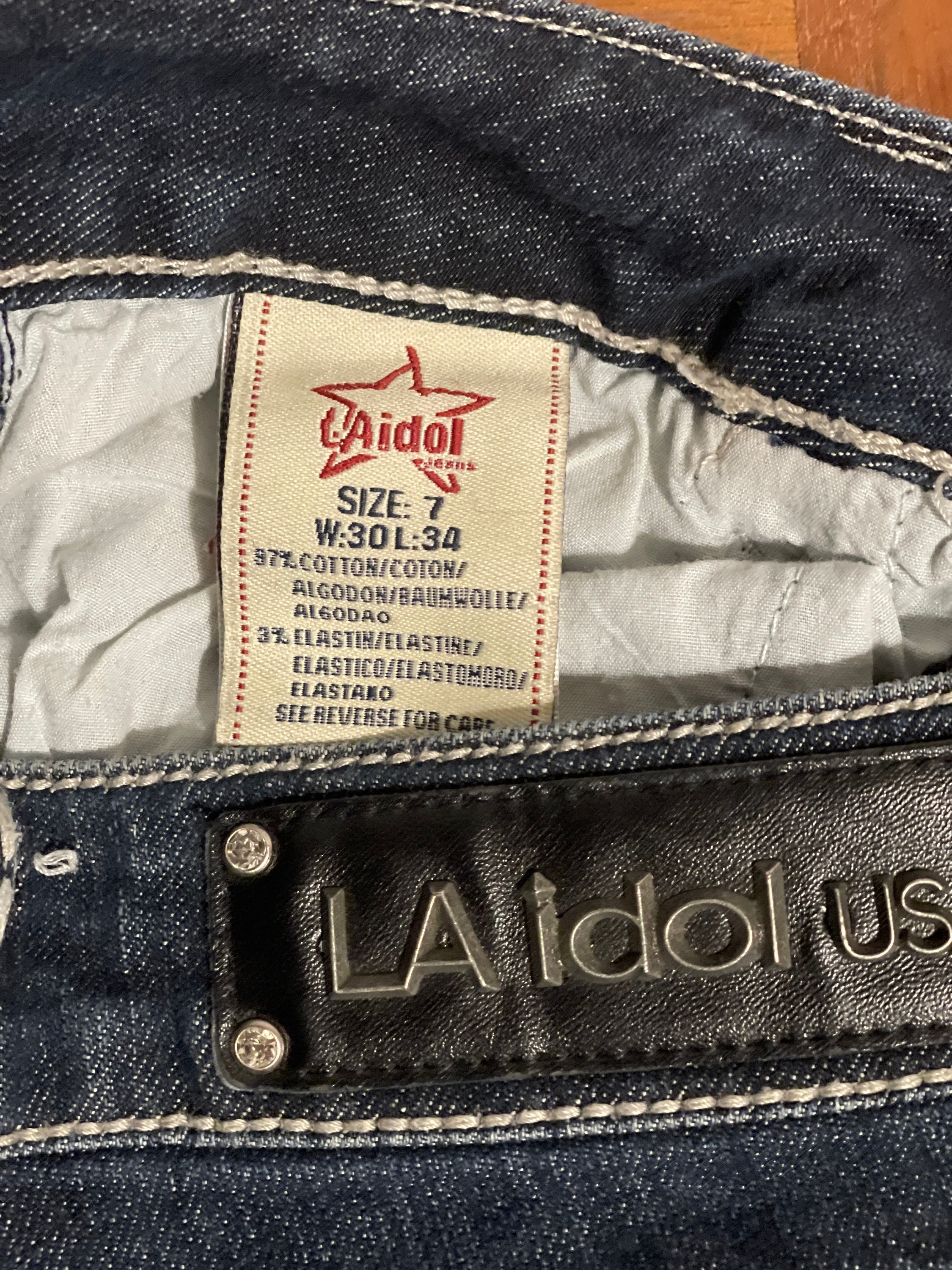 Jean LA Idol Western Pour Femme - Taille Basse, Jambe Droite, Bleu, Taille 1 Avec 33" De Longueur, Style Vintage