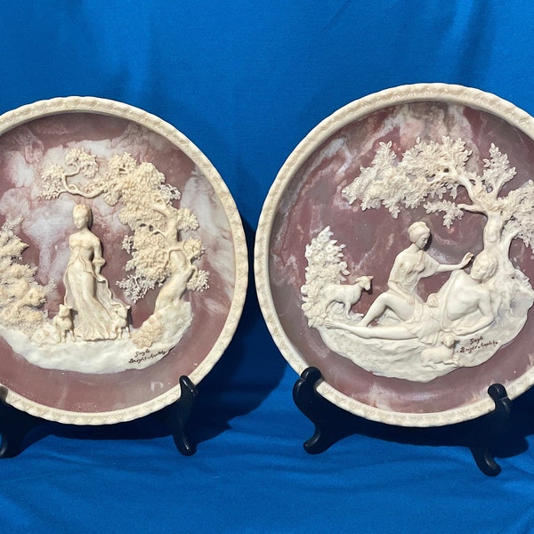 Incolay Studio Sculptured Decorative Plate, 70’s Era, ‘A Thing of Beauty’ & "She Walks in Beauty' by Gayle Bright Appleby, PreOwned