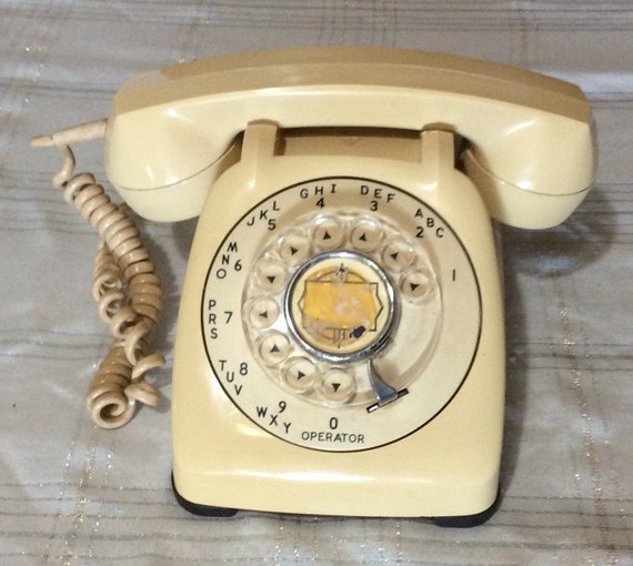 Antique Automatic Rotary Desk Phone, Cream Color, 1963 Stamped