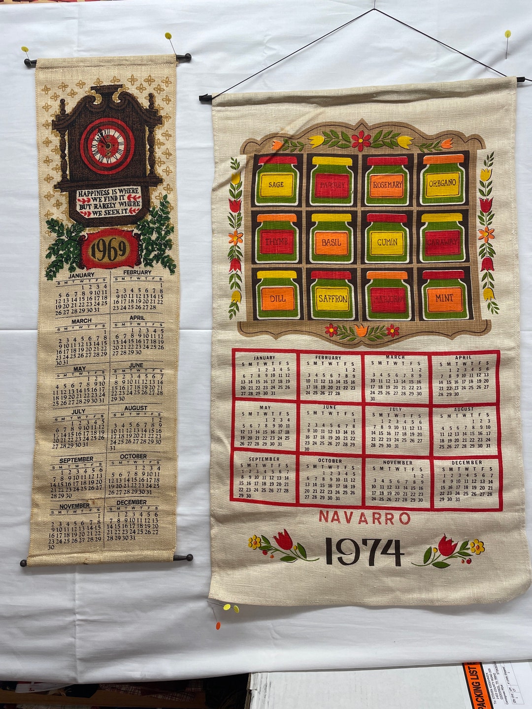 Old Time Cloth Wall Calendars 1969 1974 Vintage Etsy