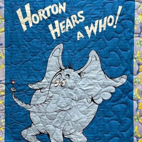 Horton Hears a Who quilt, Child size, Quilted, Dr. Seuss. Small lap quilt, Made by Volunteers for charity.