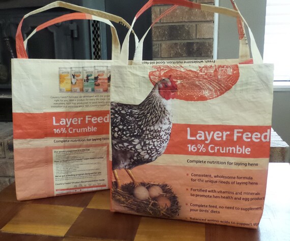Chicken Repurposed Feed Bag Tote Recycled Feed Bag Handy Tote Etsy