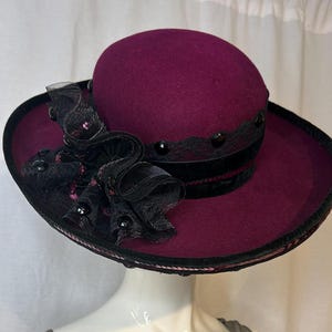 Vintage Elegant Pink & Black Derby Hat from Deborah New York These derby hats are gorgeous and will fit an average head  main image 4