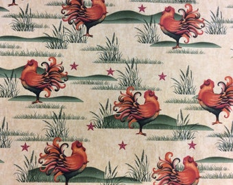 Country Rooster print fabric, 100% cotton, sold by half yard