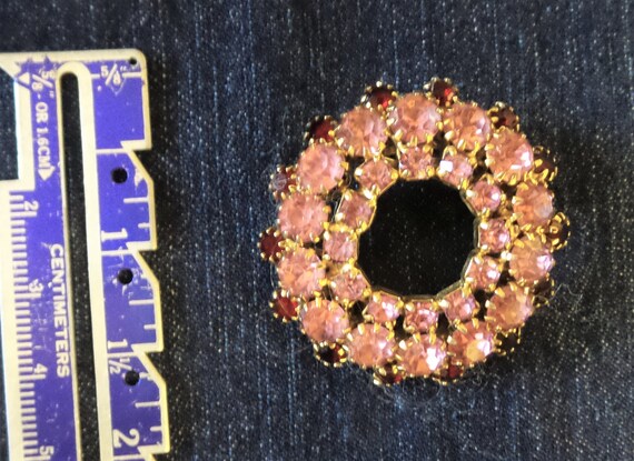 Vintage brooch, wreath of pink gemstones and ruby… - image 2