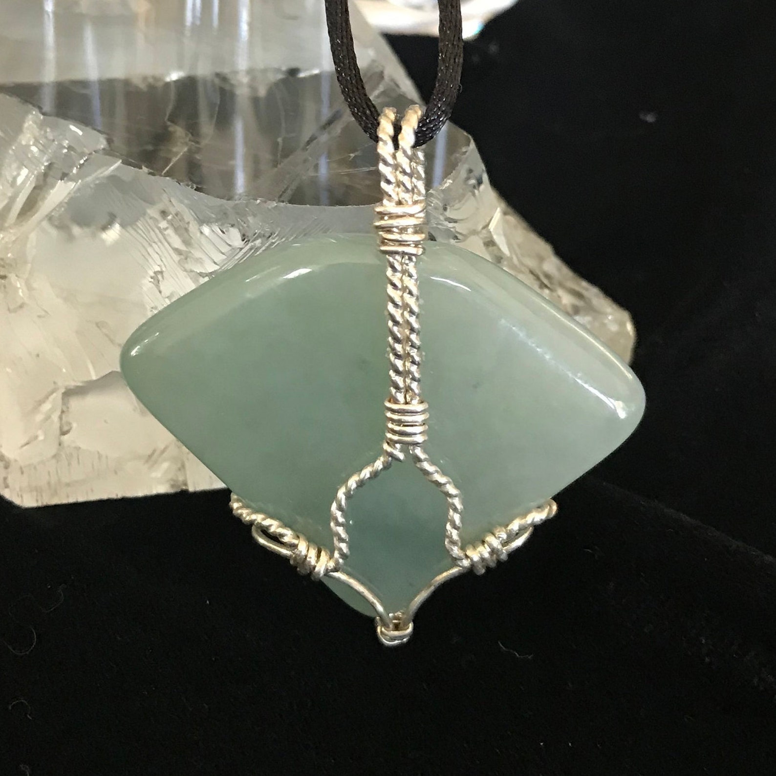 Burma Jade Fan Pendant in Sterling Silver Etsy