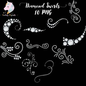 Remolinos de diamantes, imágenes prediseñadas de imitación, diamantes clip art, decoración de diamantes, gemas brillantes, gráficos de boda, adorno png, cliparts de fantasía,