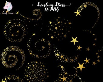 Gold foil stars, star clipart, star swirls, star swirl clip art, swirling stars, christmas decor, falling stars, starry night, valentines da