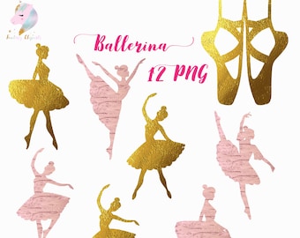 Ballerina silhouette, ballerina clipart, ballet clip art, gold foil graphics, rose gold ballerina, silhouettes clipart, dancing girl, birthd