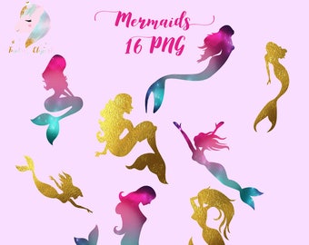 Mermaids clipart, mermaid clip art, gold foil mermaids, galaxy mermaid, cosmic graphics, scrapbook silhouette, sea siren fairytale, nursery