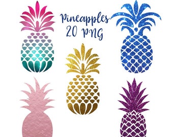 Pineapple clip art, pineapples clipart, tropical fruit graphics, aloha hawaii, summer images, rose gold fruit, blue glitter, gold foil pine