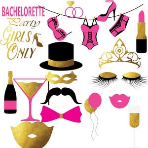 Clipart de soltera, imágenes prediseñadas de despedida de soltera, clipart de sujetador, cliparte de lencería, despedida de soltero, noche de chicas, superposición de confeti, pestañas de papel de oro