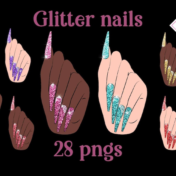 Ongles à paillettes, clipart ongles, diamants étincelants, illustration de main, salon de technologie de clou, éléments de logo, vernis à vernis, beauté cosmétiques, afrique